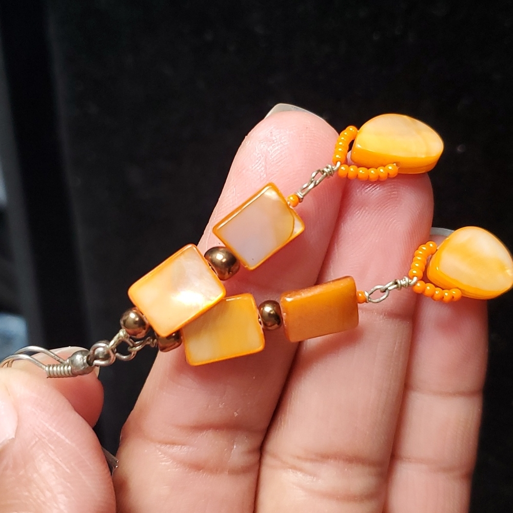 Orange shell & Glass Earrings.